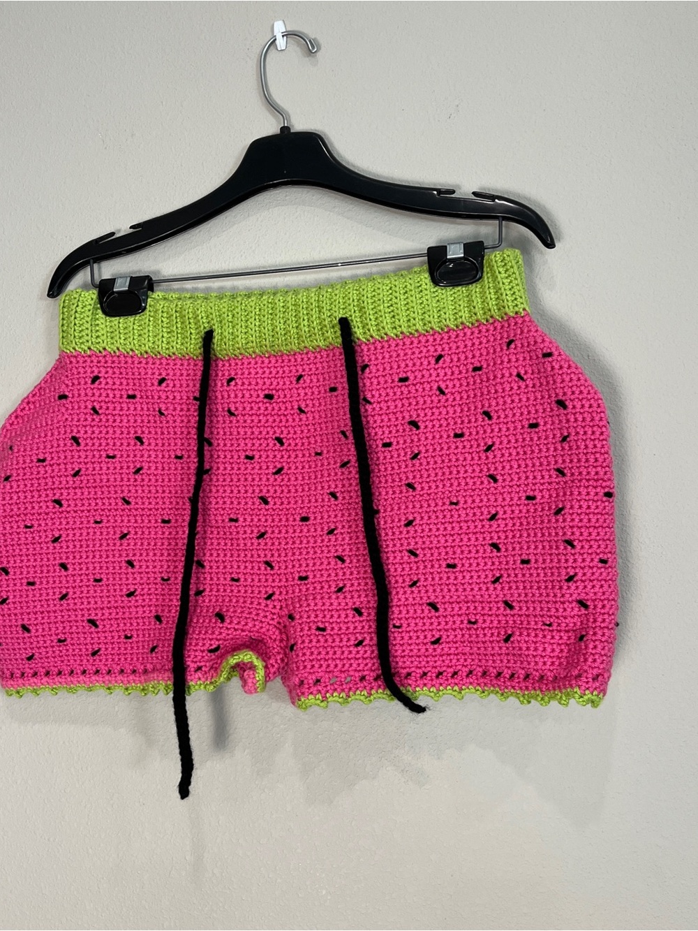 Handmade Pink & Lime Crochet Women’s Shorts with Drawstring Y2K unique